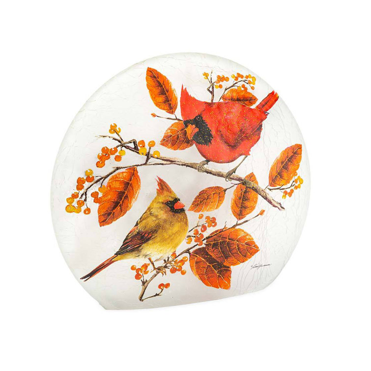 Plow & Hearth Figurine Accent Light with Cardinal Pair and Fall Foliage